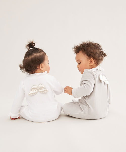 Angel Wing™ Pima Cotton Silver Sleepsuit - White & Silver