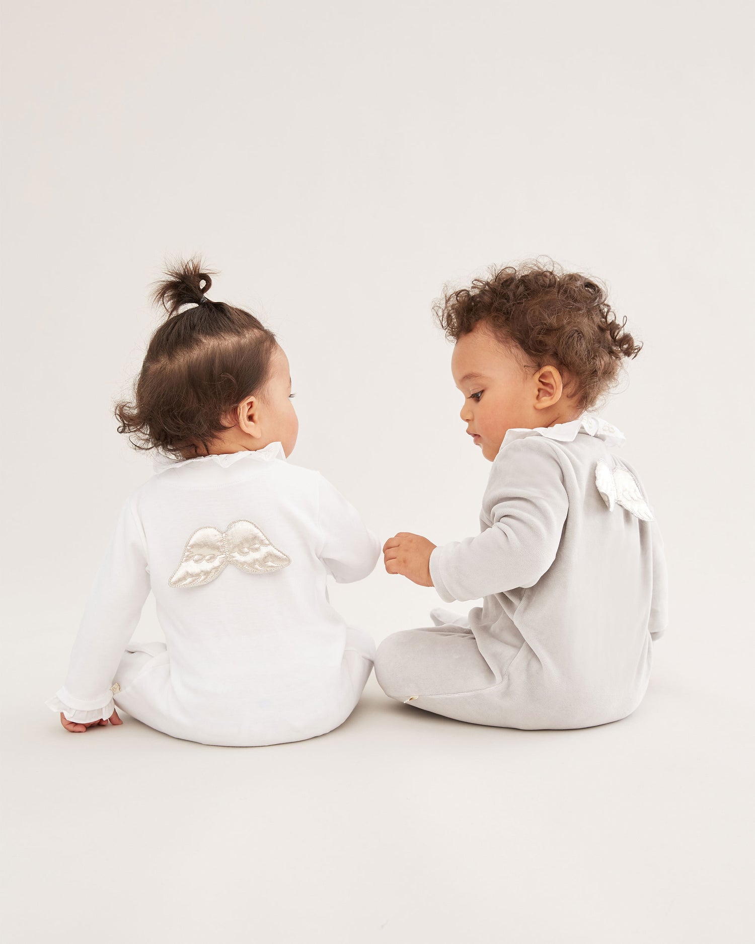 Angel Wing™ Pima Cotton Silver Sleepsuit - White & Silver