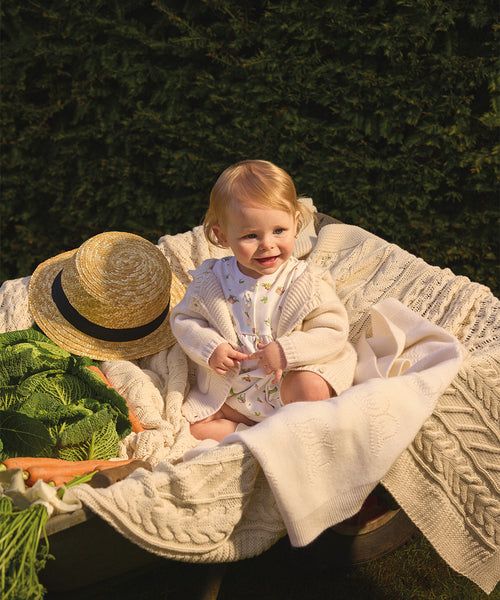 Bo Cable Knit Pram Cardigan - Milky White