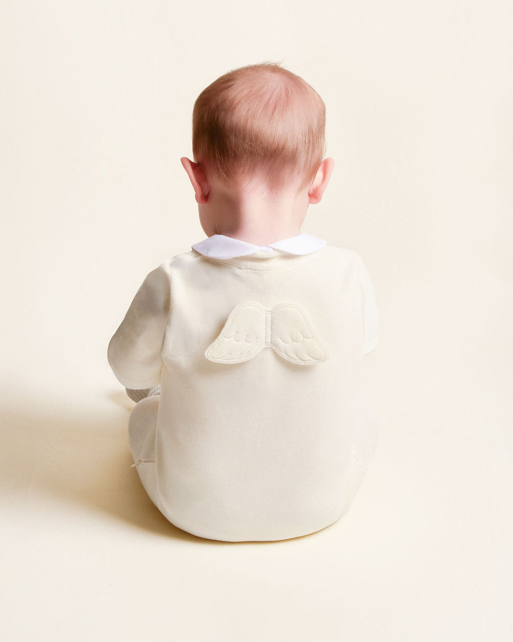 Velour Angel Wing™ Footless Sleepsuit - Cream