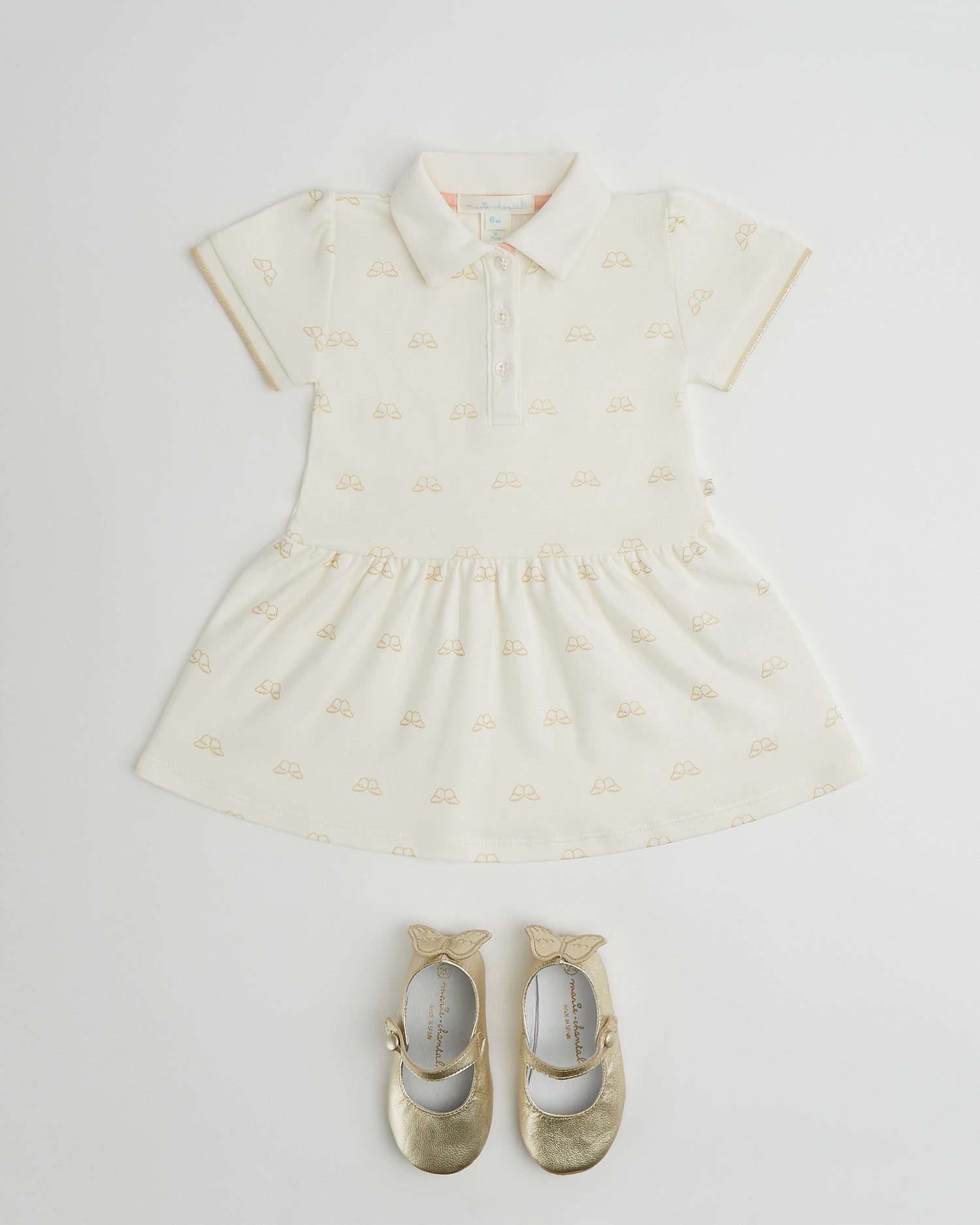 Angel Wing™ Polo Dress - Baby White & Gold