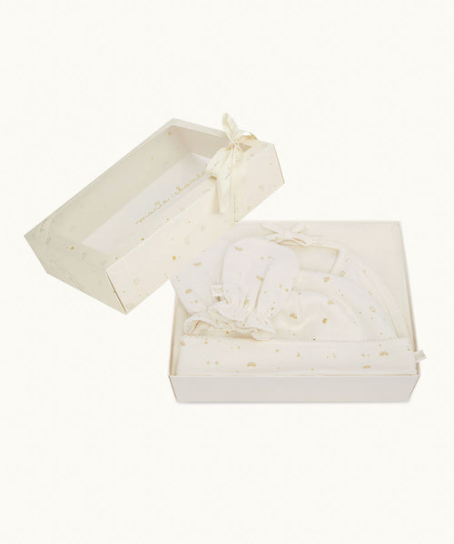 Bay Star & Crown Hat, Mittens & Bib Set - Natural