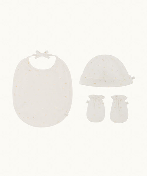 Bay Star & Crown Hat, Mittens & Bib Set - Natural
