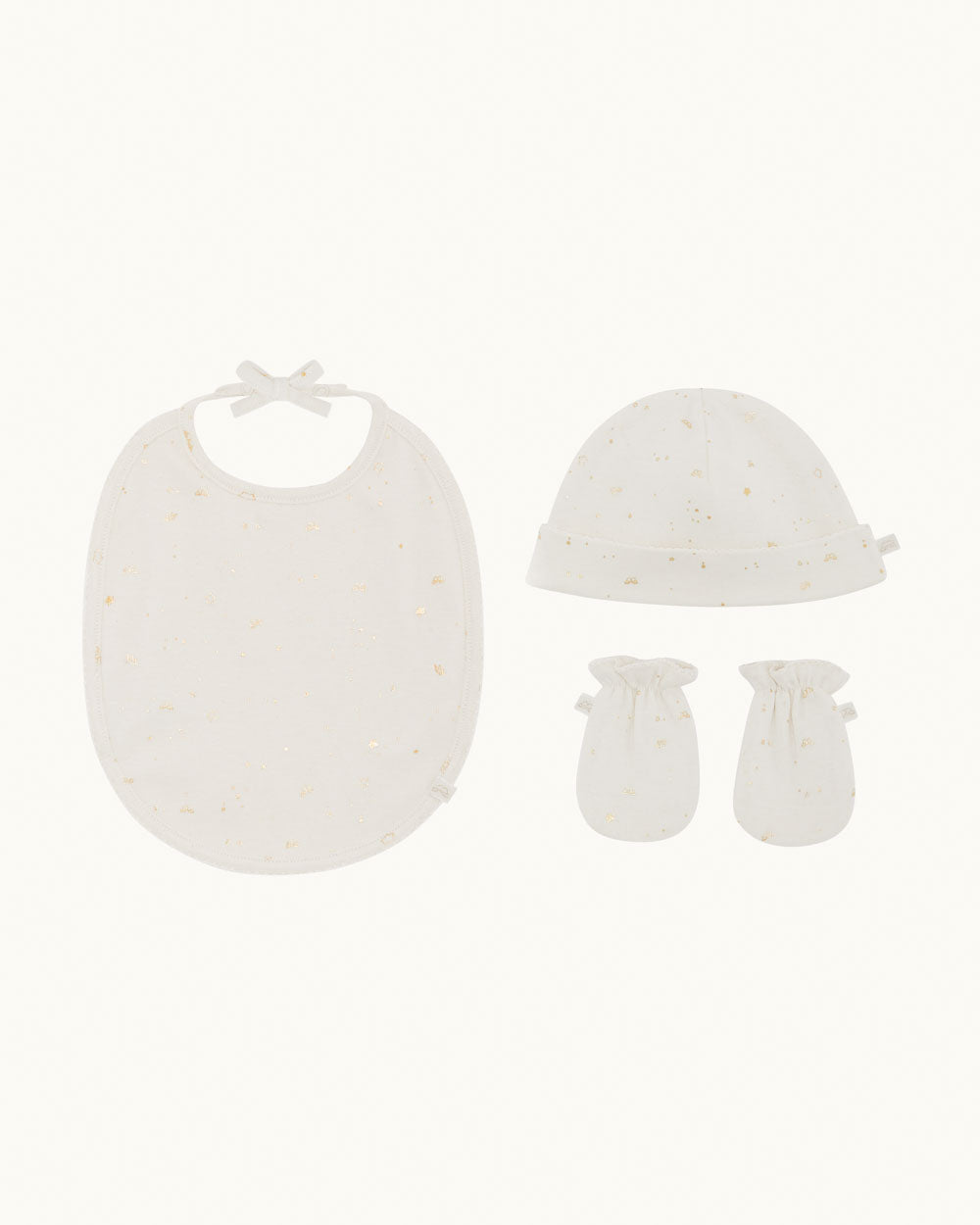 Bay Star & Crown Hat, Mittens & Bib Set - Natural