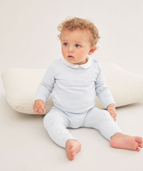 Pointelle Crown Crawler Set - Blue