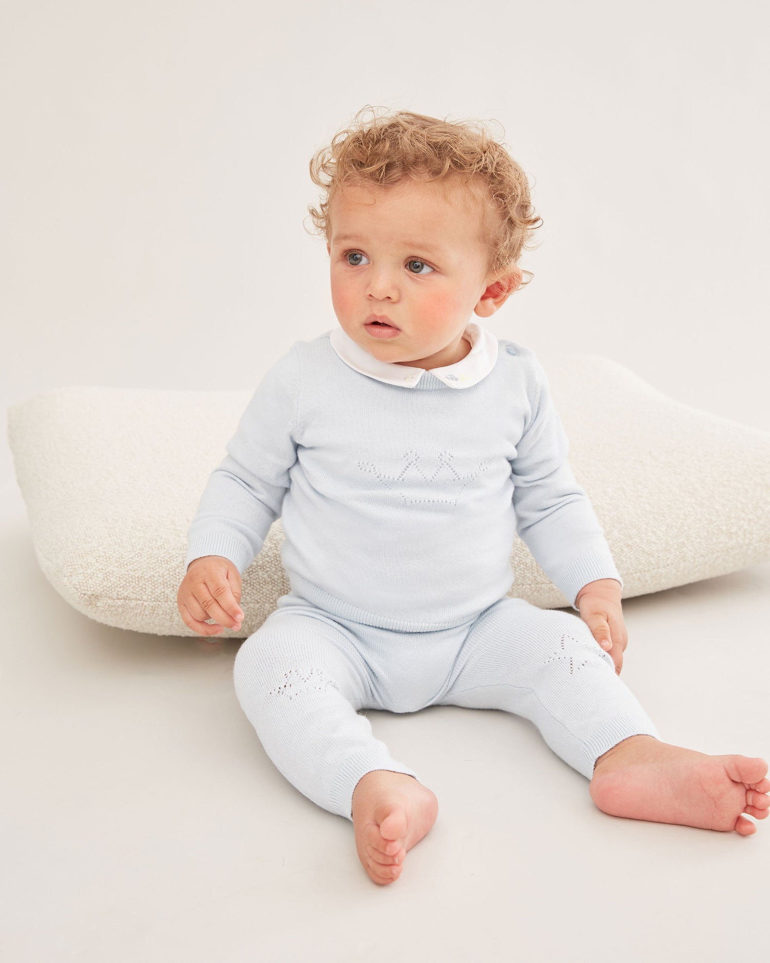Pointelle Crown Crawler Set - Blue