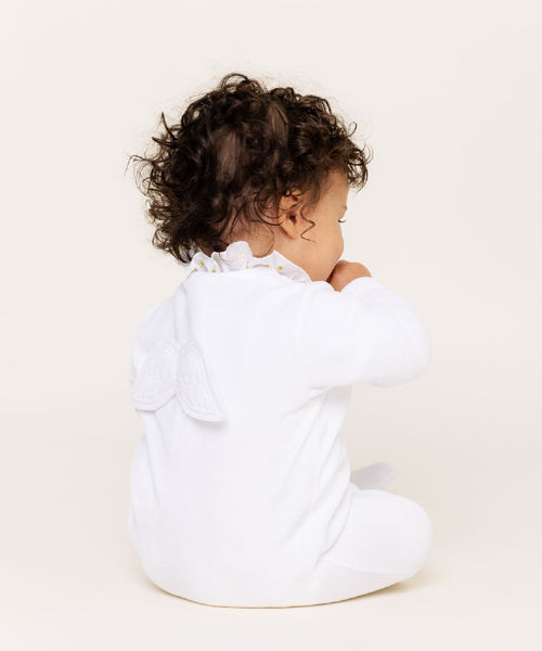 Velour Angel Wing™ Sleepsuit - White