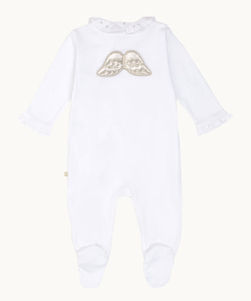 Angel Wing™ Pima Cotton Silver Sleepsuit - White & Silver