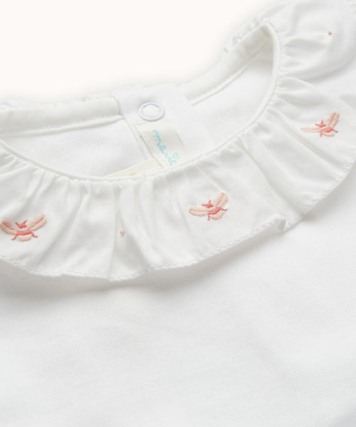 Alexandra Ruffle Collar Onesie - Bee Embroidered