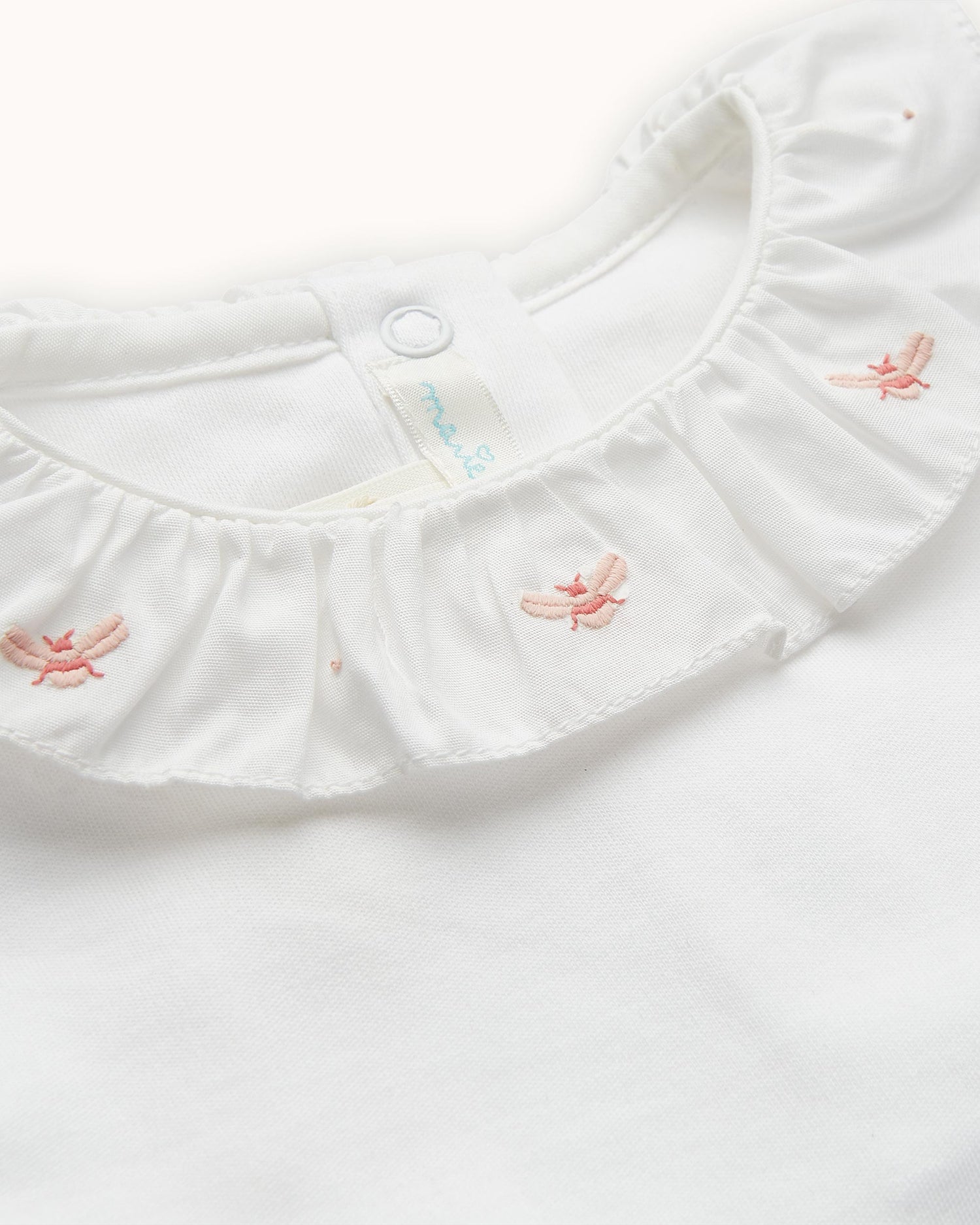 Alexandra Ruffle Collar Onesie - Bee Embroidered