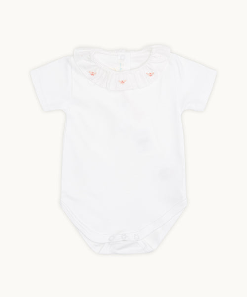Alexandra Ruffle Collar Onesie - Bee Embroidered