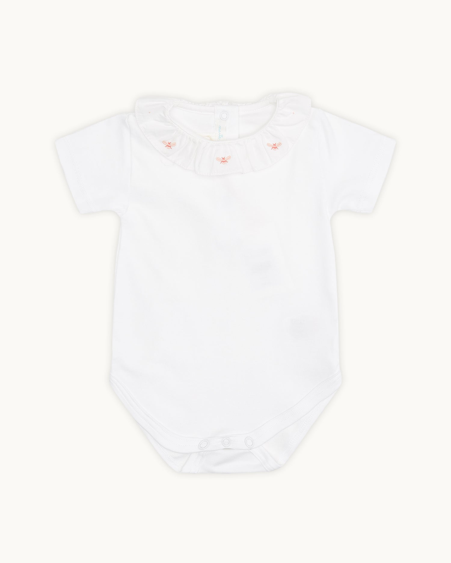 Alexandra Ruffle Collar Onesie - Bee Embroidered
