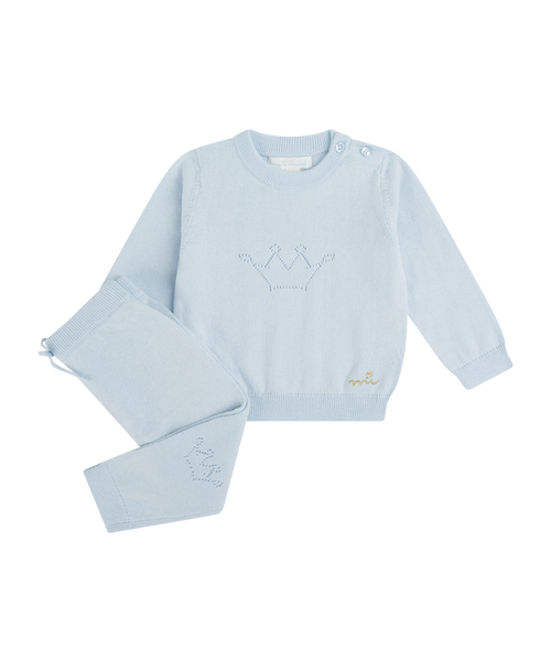 Pointelle Crown Crawler Set - Blue