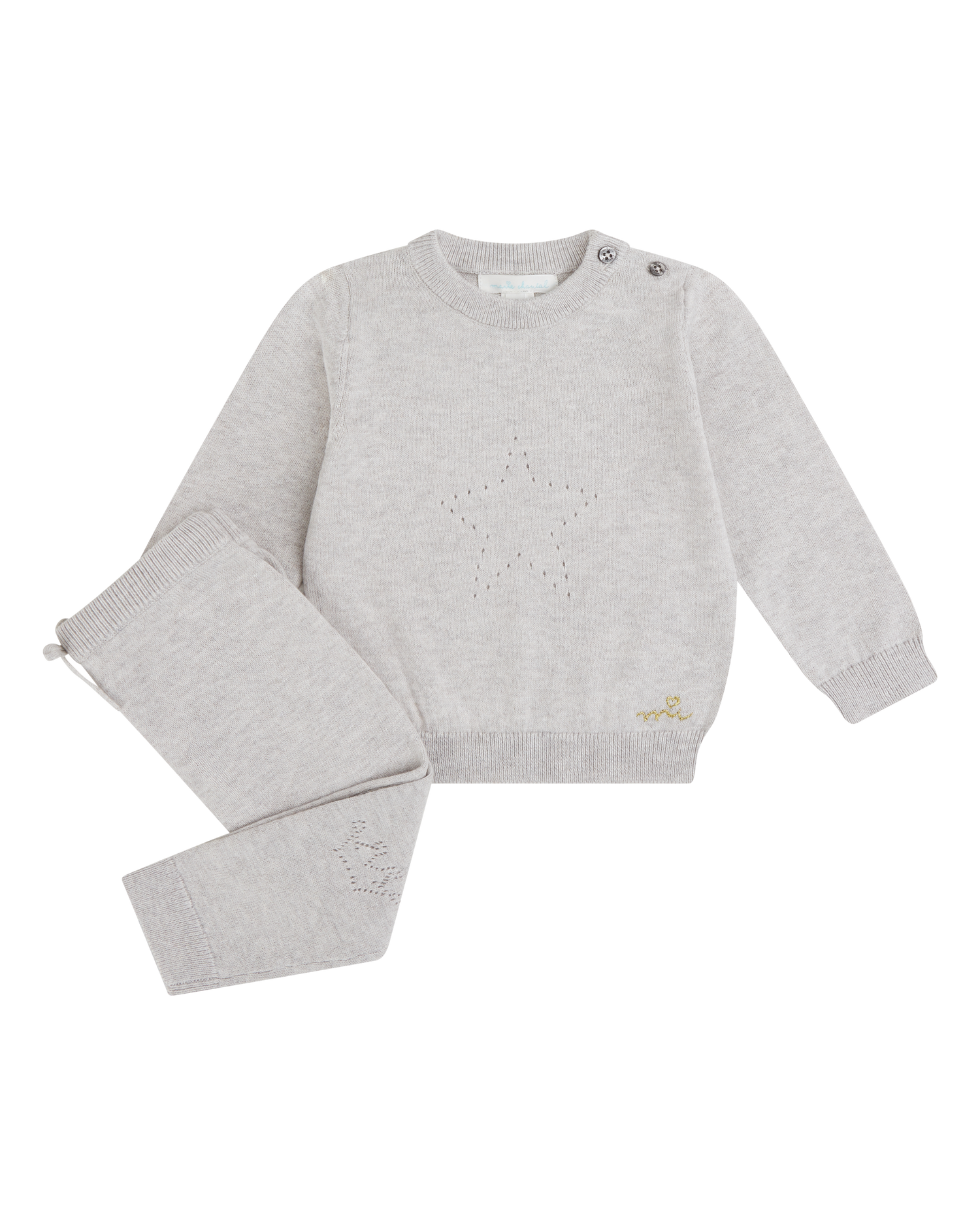 Pointelle Star Crawler Set - Grey