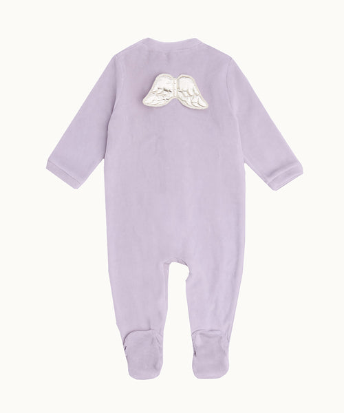 Velour Angel Wing Sleepsuit - Silver & Lilac