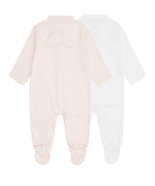 Set of 2 - Pointelle Angel Wing™ Sleepsuits - White & Pink