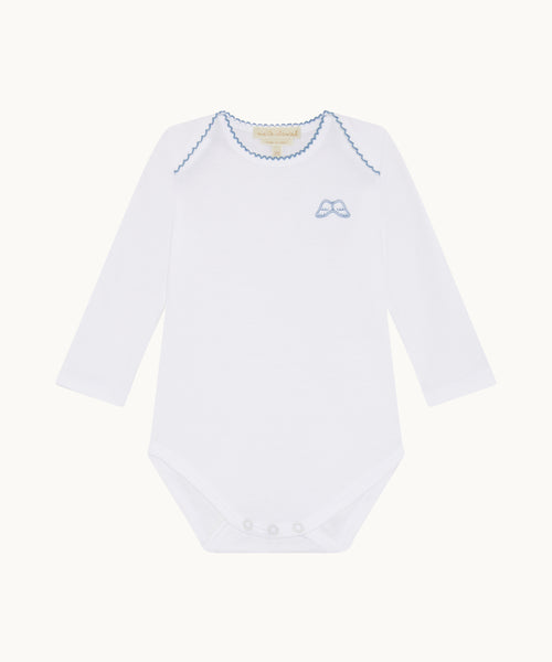 Set of 7 Angel Wing Picot Long Sleeve Onesies - Blue Fade