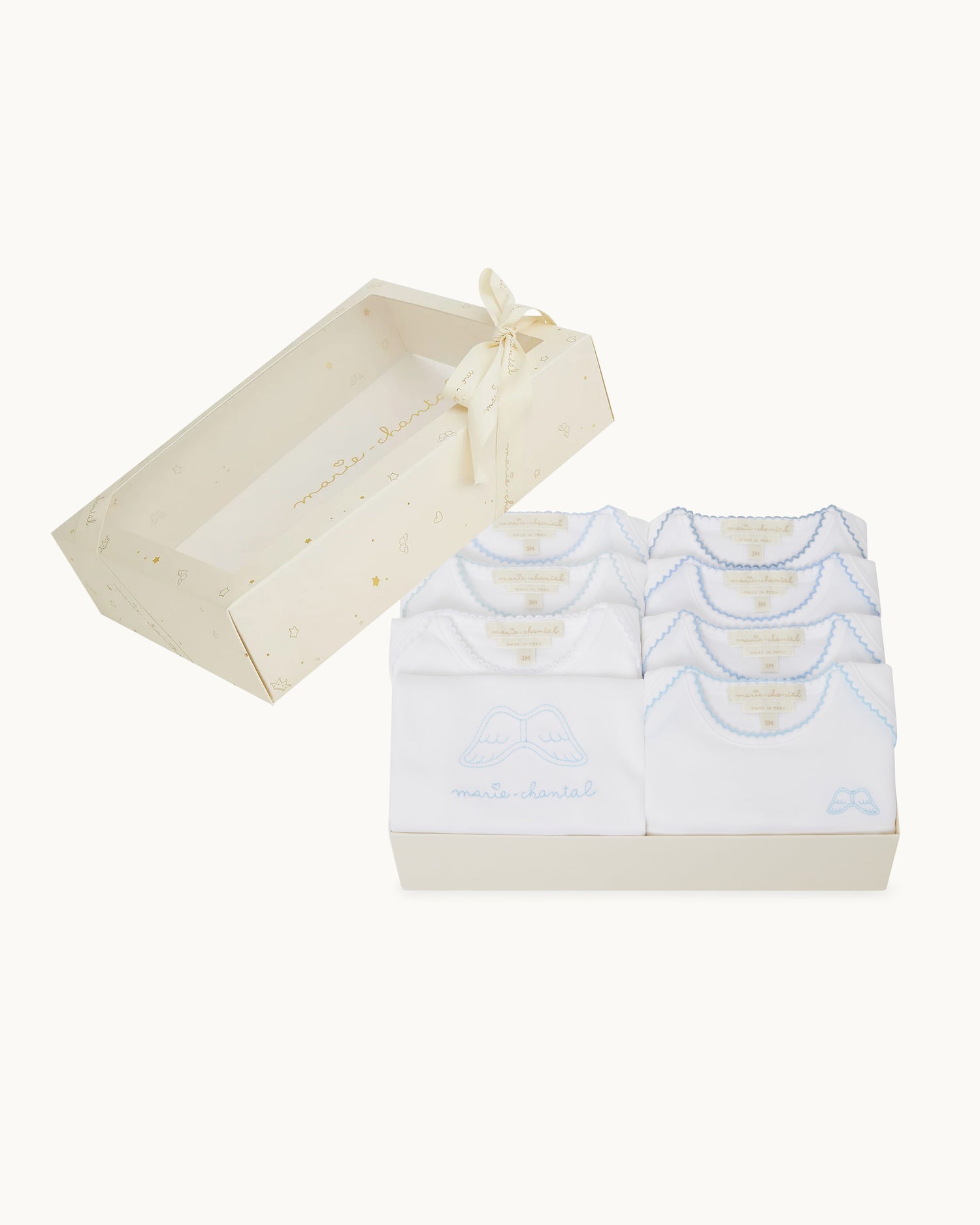 Set of 7 Angel Wing Picot Long Sleeve Onesies - Blue Fade