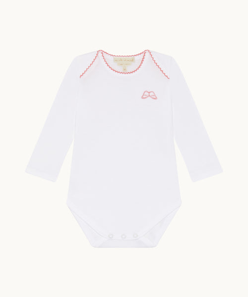Set of 7 Angel Wing Picot Long Sleeve Onesies - Pink Fade