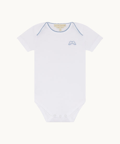 Set of 7 Angel Wing Picot Short Sleeve Onesies - Blue Fade