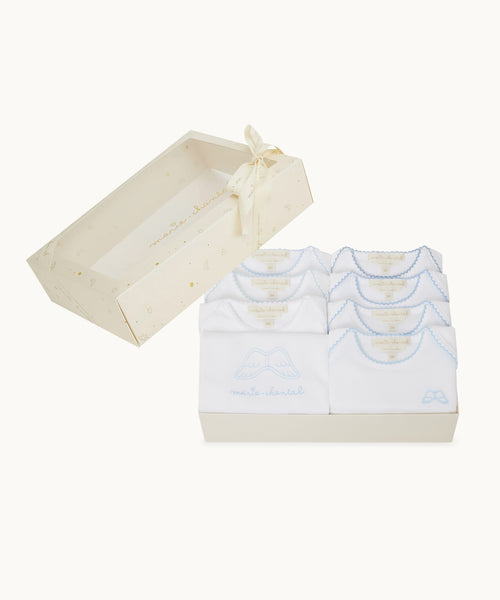 Set of 7 Angel Wing Picot Short Sleeve Onesies - Blue Fade