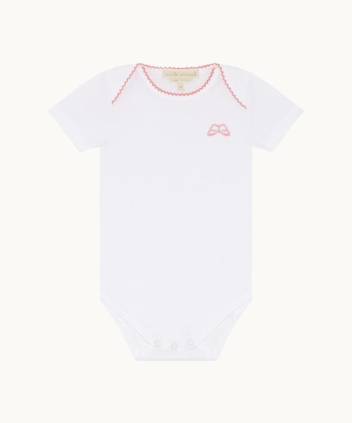 Set of 7 Angel Wing Picot Short Sleeve Onesies - Pink Fade