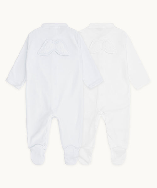 Set of 2 - Pointelle Angel Wing™ Sleepsuits - White & Blue