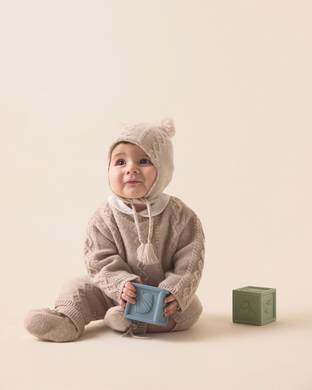 Bowie Cable Knit Romper - Oat Brown | Marie-Chantal