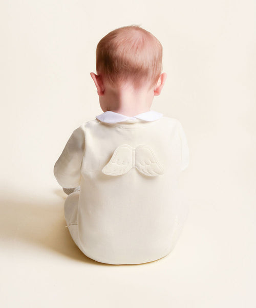 Velour Angel Wing™ Footless Sleepsuit - Cream
