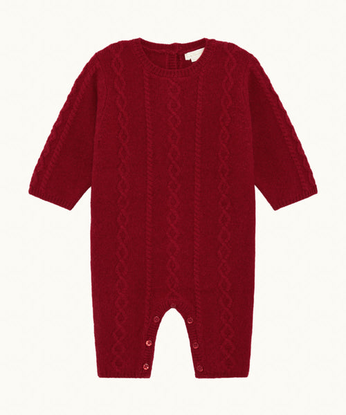 Bowie Cable Knit Romper - Ruby Red