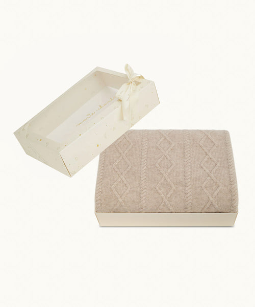 Cable Knit Wool Cashmere Baby Blanket - Oat Brown