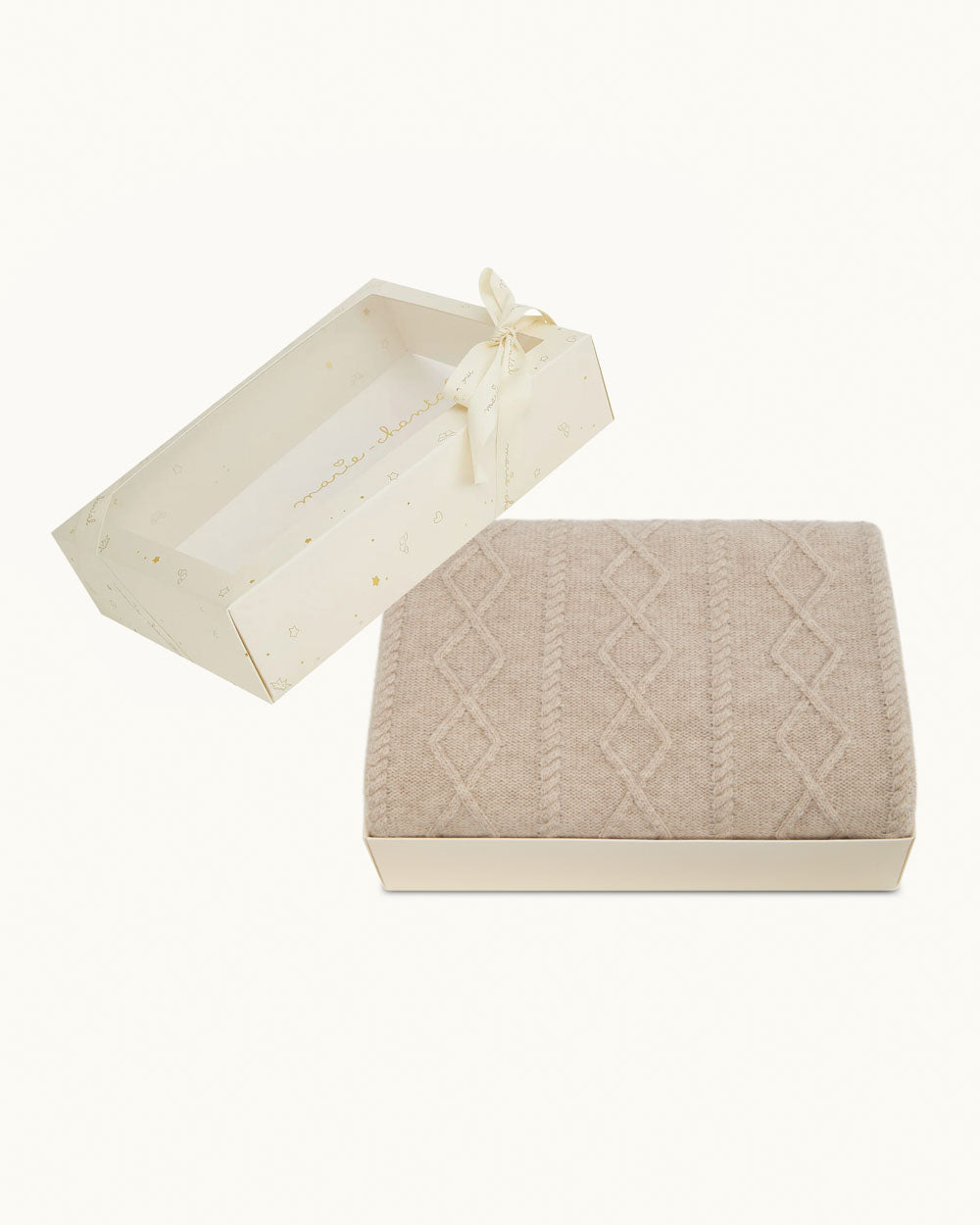 Cable Knit Wool Cashmere Baby Blanket - Oat Brown