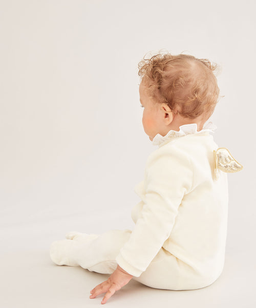 Velour Angel Wing™ Sleepsuit - Gold & Cream