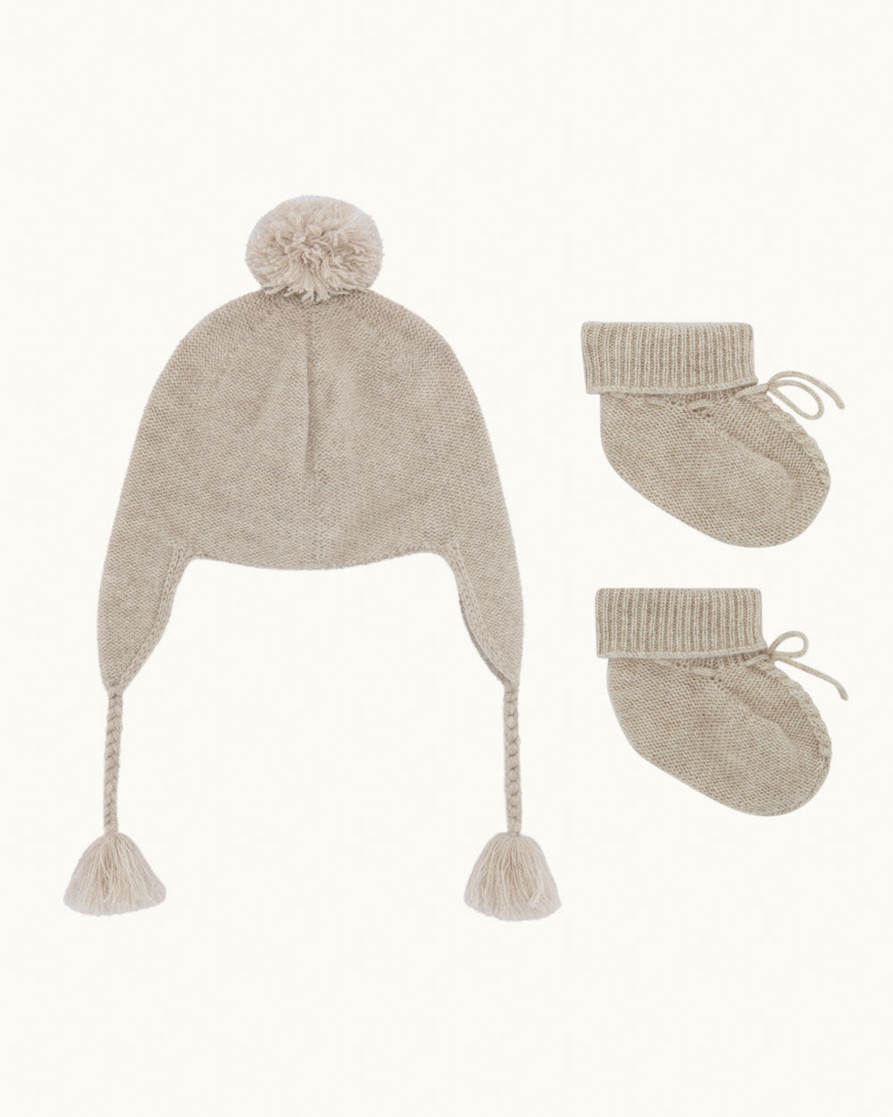 Benny Cable Knit Hat and Booties Set - Oat Brown | Marie-Chantal