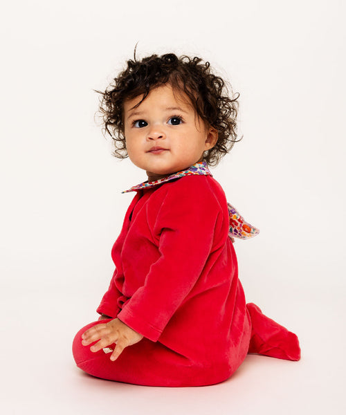 Floral Angel Wing™ Velour Sleepsuit - Berry