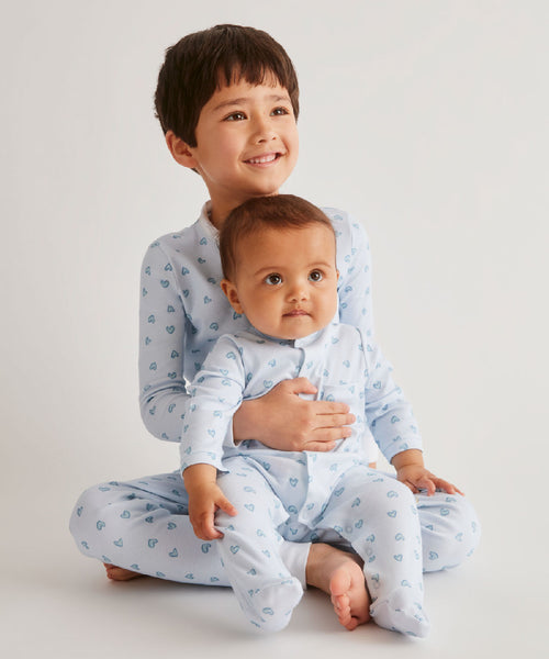 Love Heart Sleepsuit - Blue