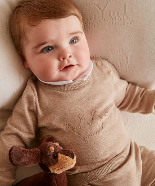 Pointelle Crown Crawler Set - Biscuit