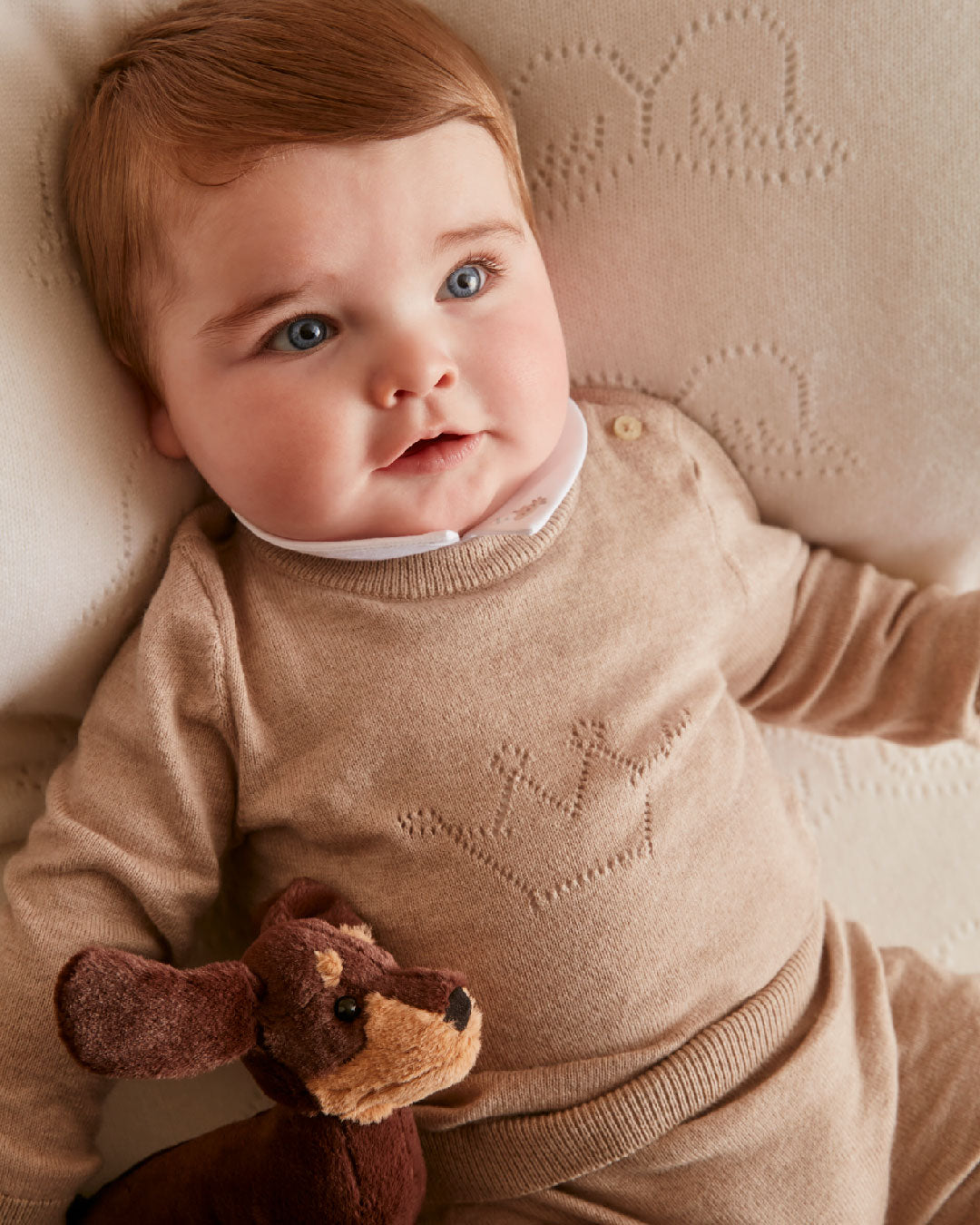 Pointelle Crown Crawler Set - Biscuit