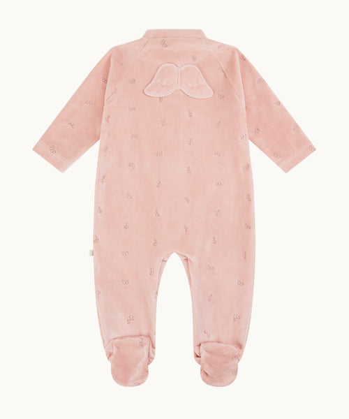 Velour Embroidered Angel Wing™ Sleepsuit - Pink
