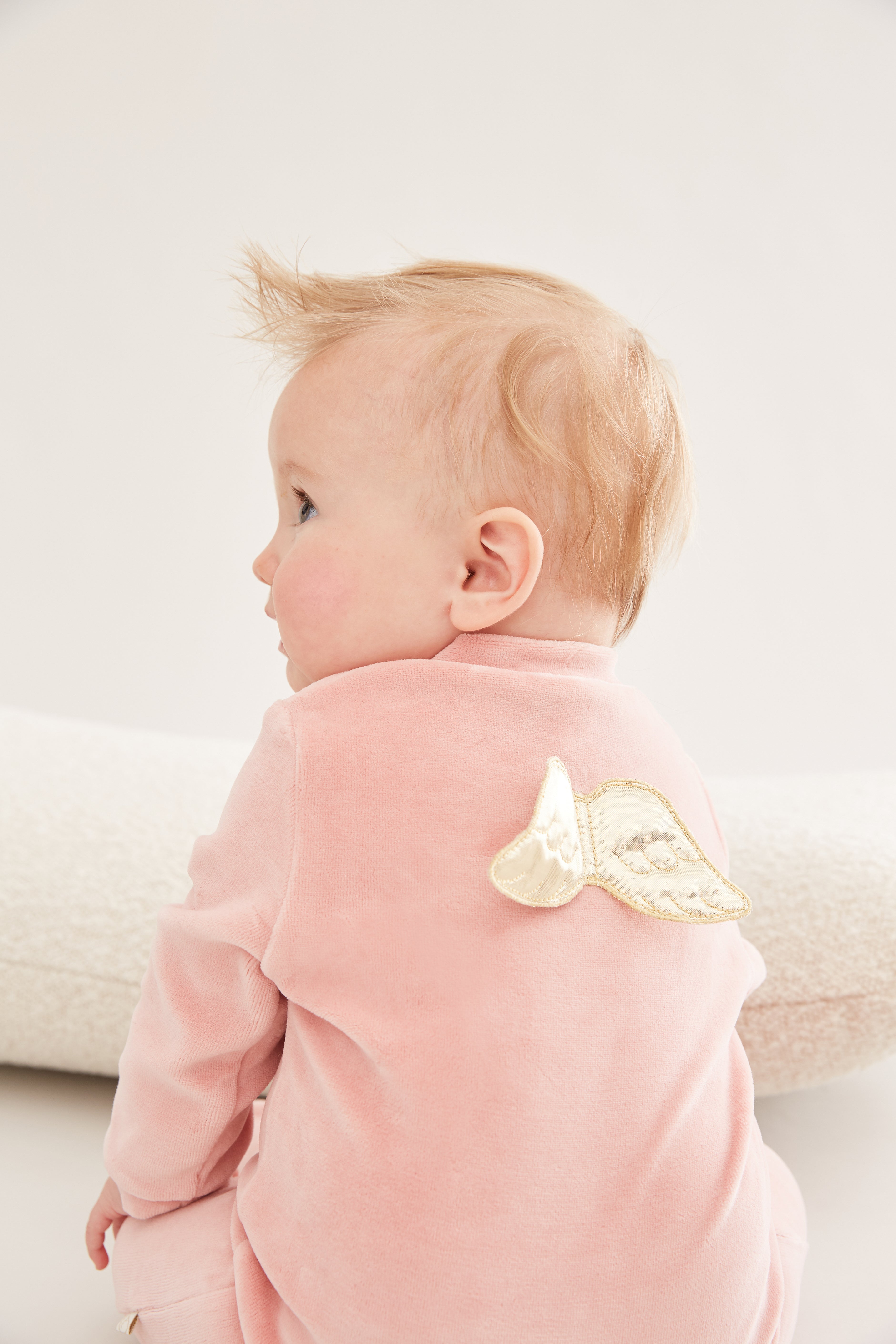 Velour Angel Wing™ Sleepsuit - Gold & Dusty Pink