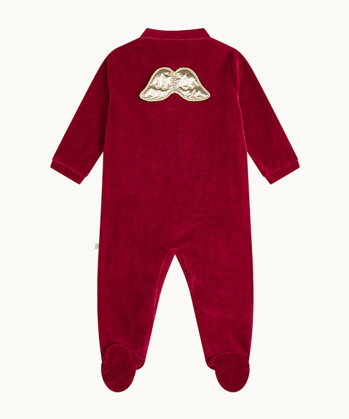 Velour Angel Wing™ Sleepsuit - Gold & Burgundy