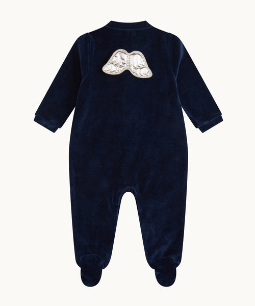 Velour Angel Wing™ Sleepsuit - Silver & Navy