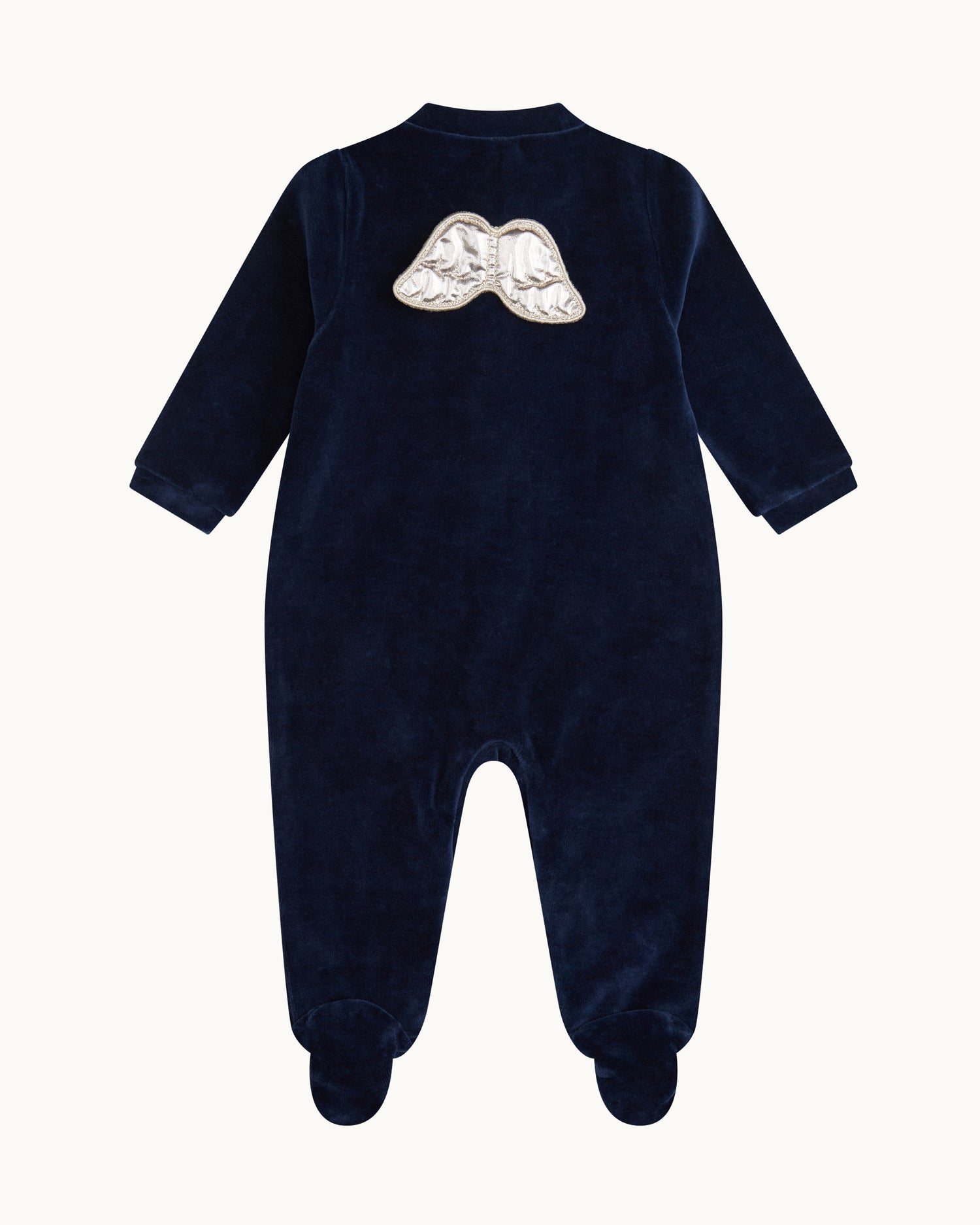 Velour Angel Wing™ Sleepsuit - Silver & Navy