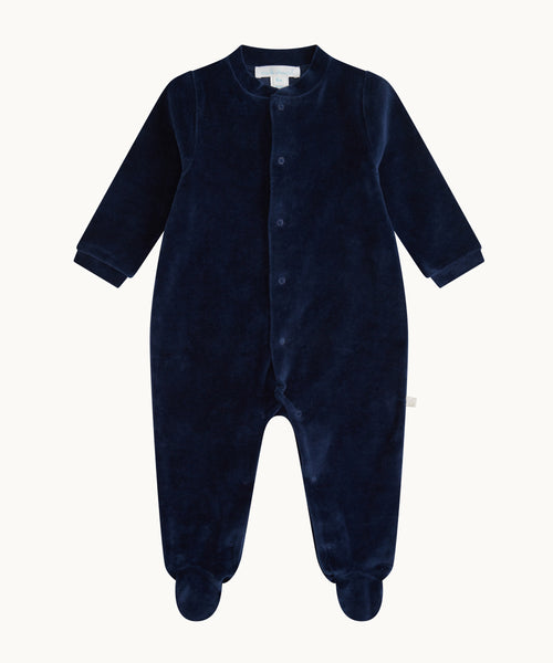 Velour Angel Wing™ Sleepsuit - Silver & Navy