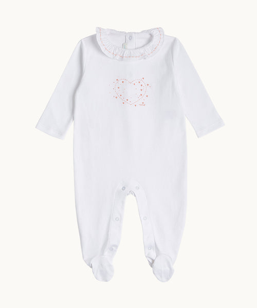 Heart Embroidered Pima Cotton Sleepsuit
