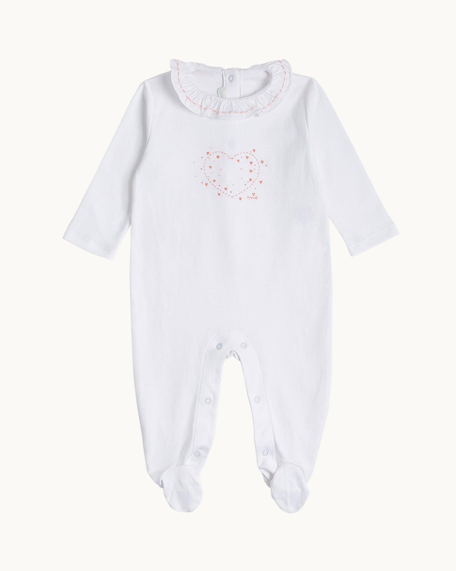 Heart Embroidered Pima Cotton Sleepsuit