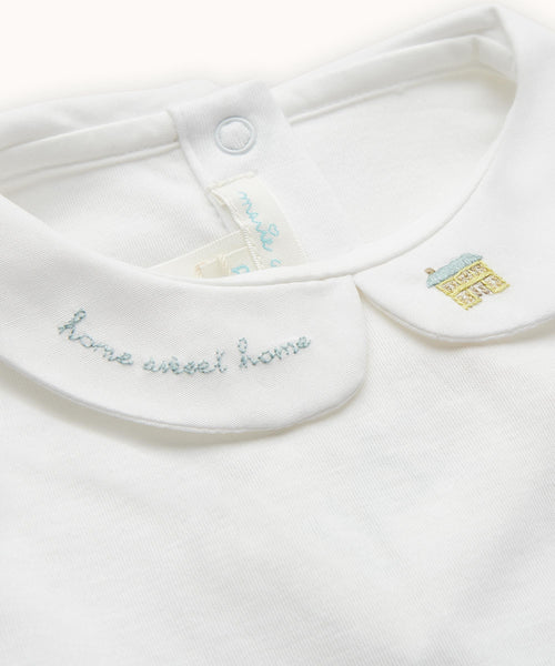 Home Sweet Home Peter Pan Collar Onesie - Blue