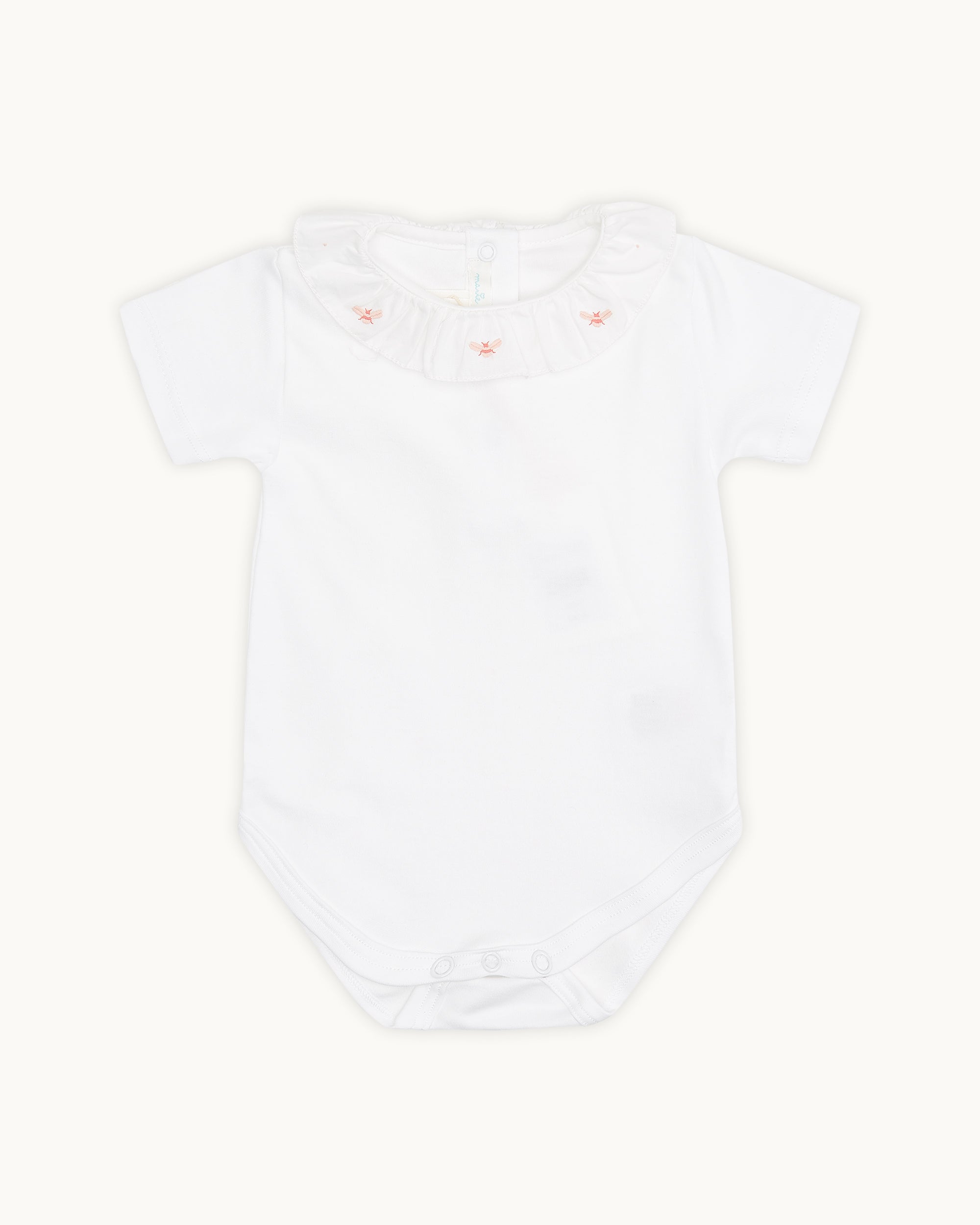 Alexandra Ruffle Collar Onesie - Bee Embroidered