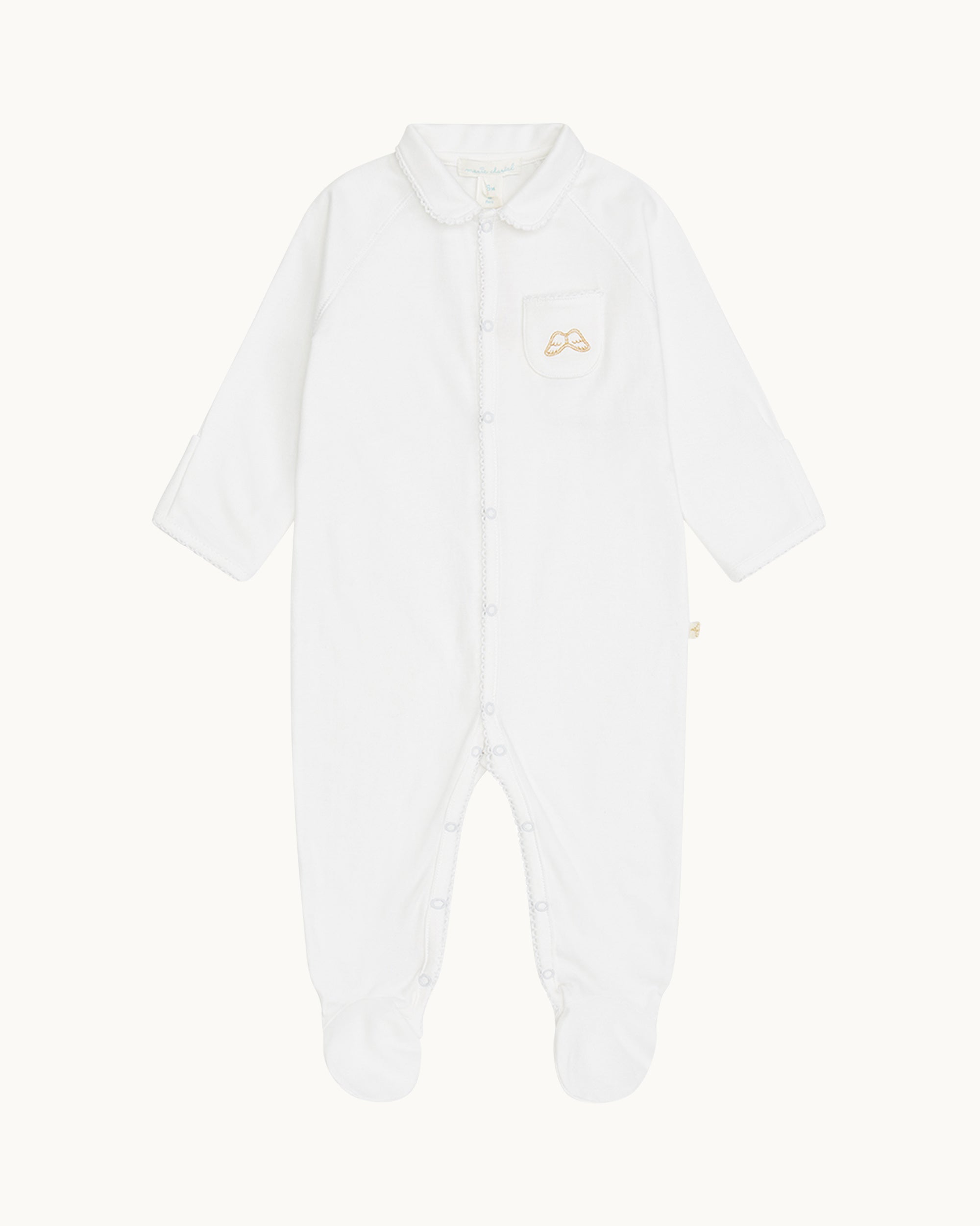 Angel Wing™ Pima Cotton Sleepsuit with Mittens - White