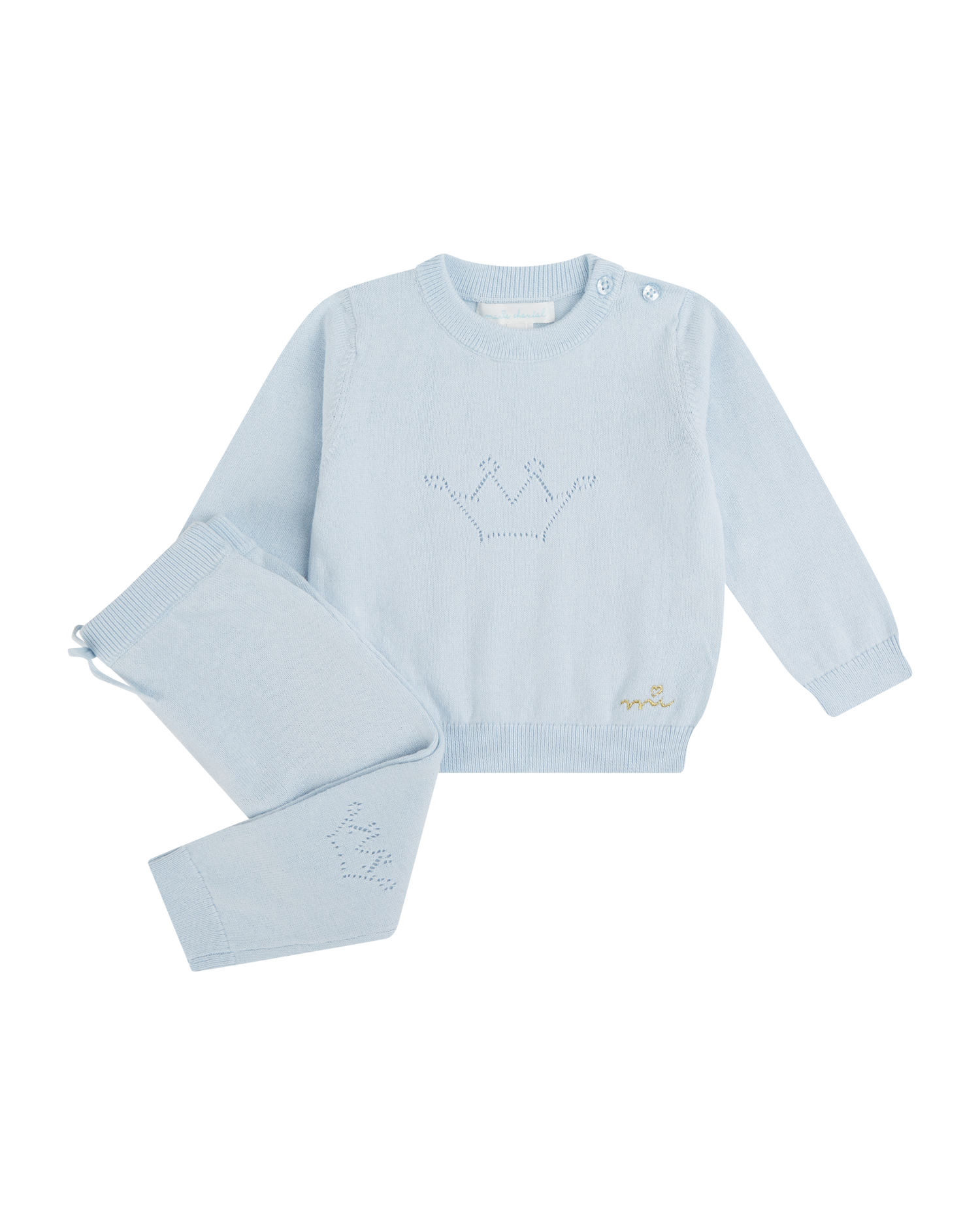 Pointelle Crown Crawler Set - Blue